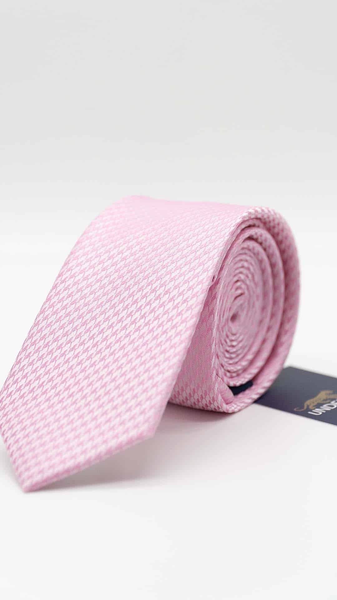 Gravata Skinny Rosa Claro com Padrão