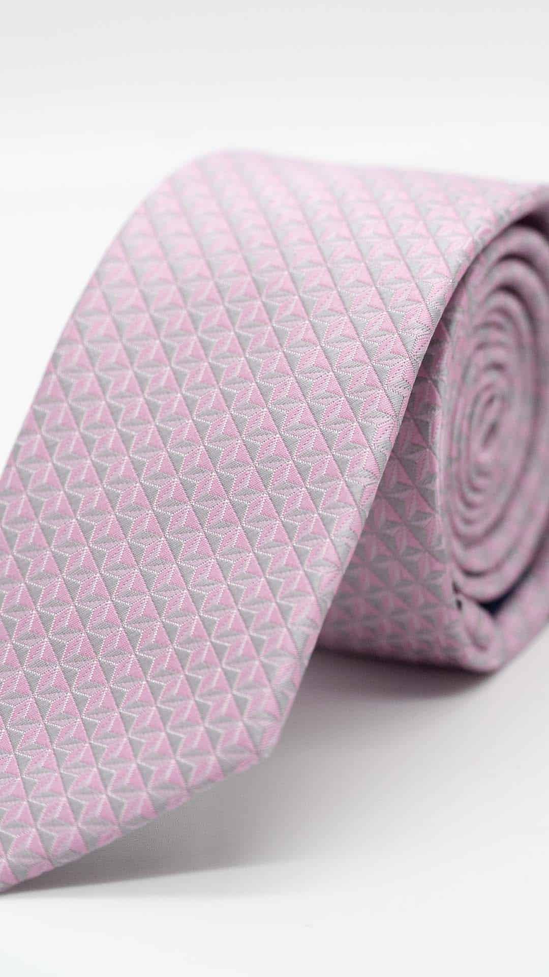 Gravata Skinny Rosa e Cinza