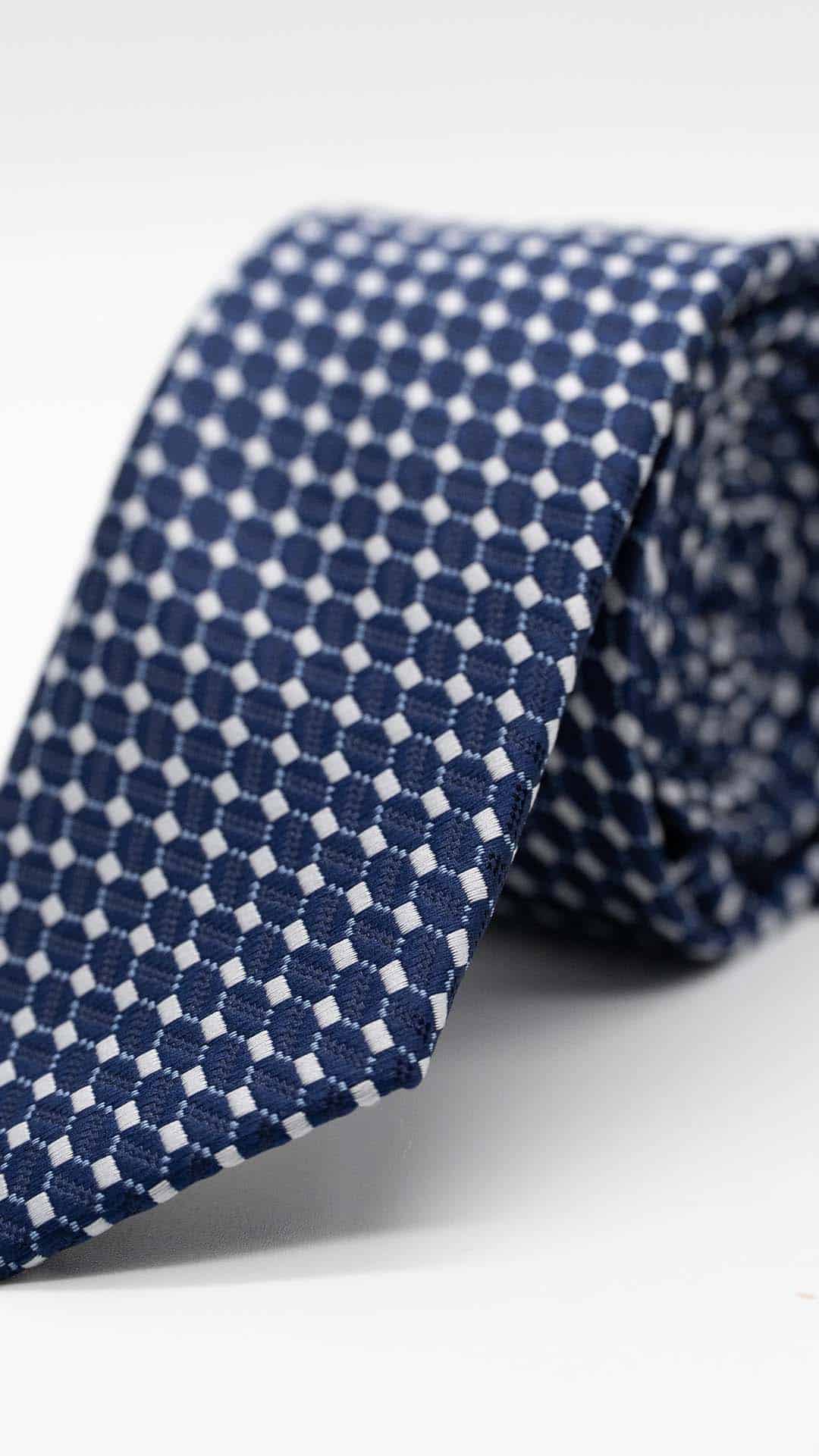 Gravata Skinny com Padrão Azul e Branco