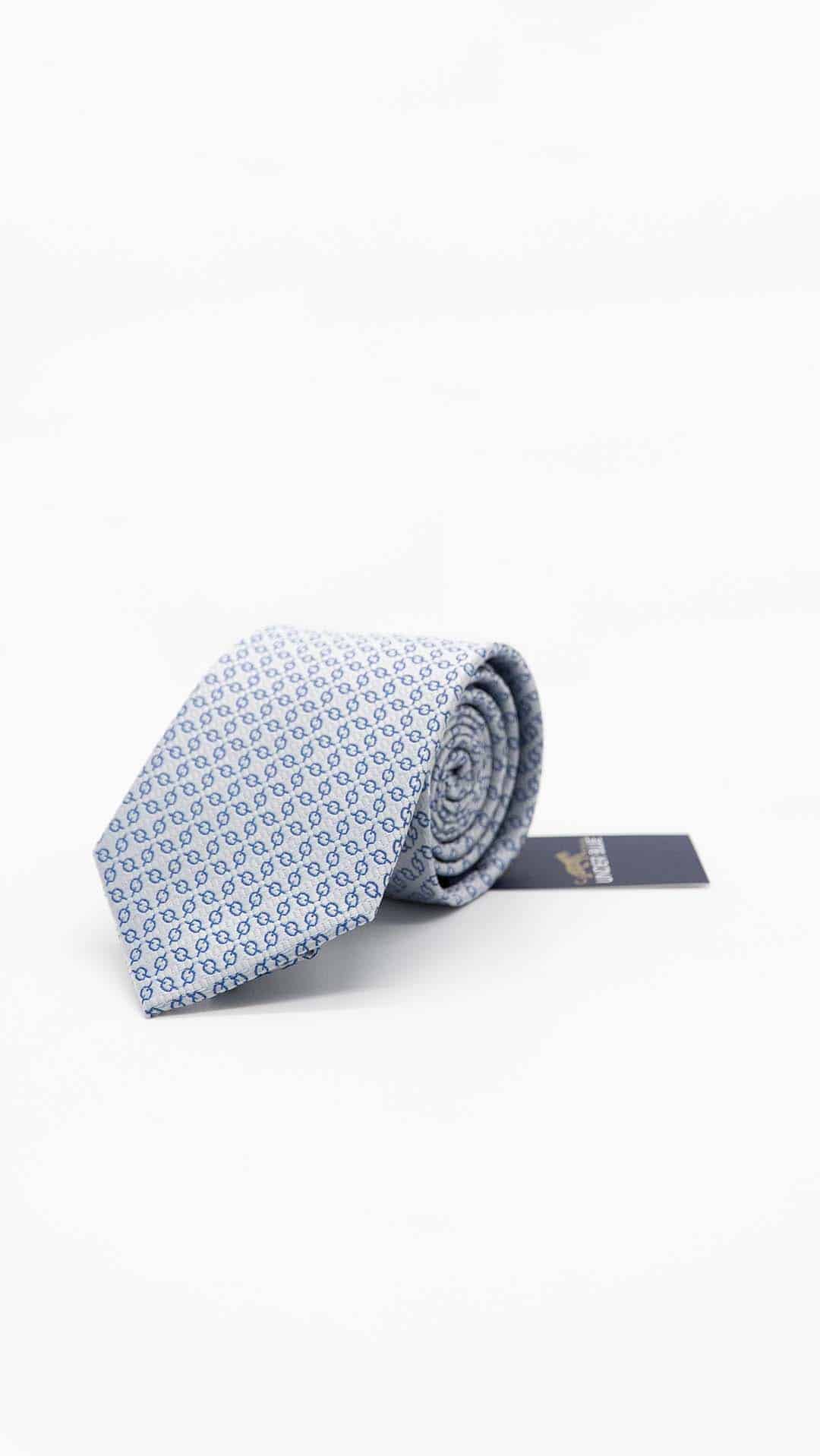 Gravata Regular Cinza com Padrão Azul