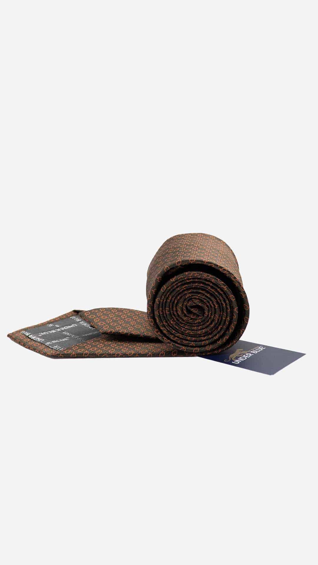 Gravata Regular Castanha com Padrão Laranja