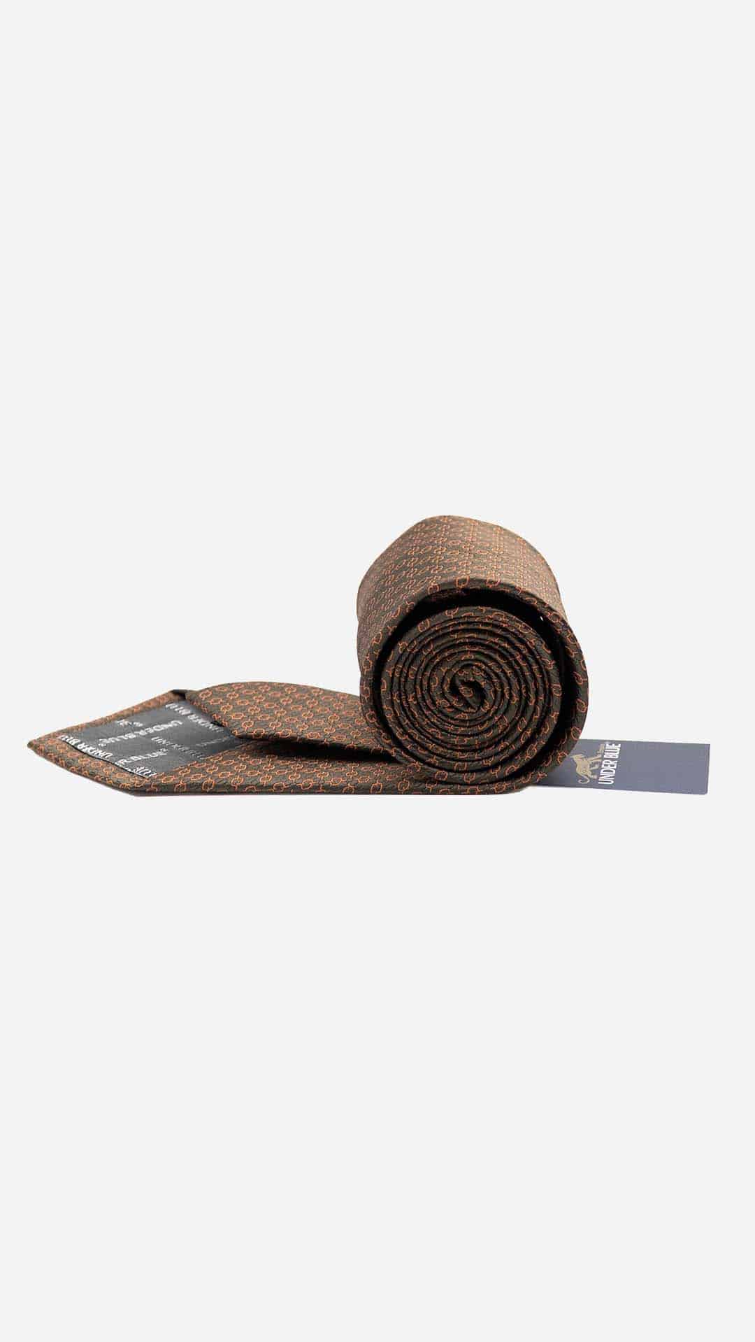 Gravata Regular Castanha com Padrão Laranja