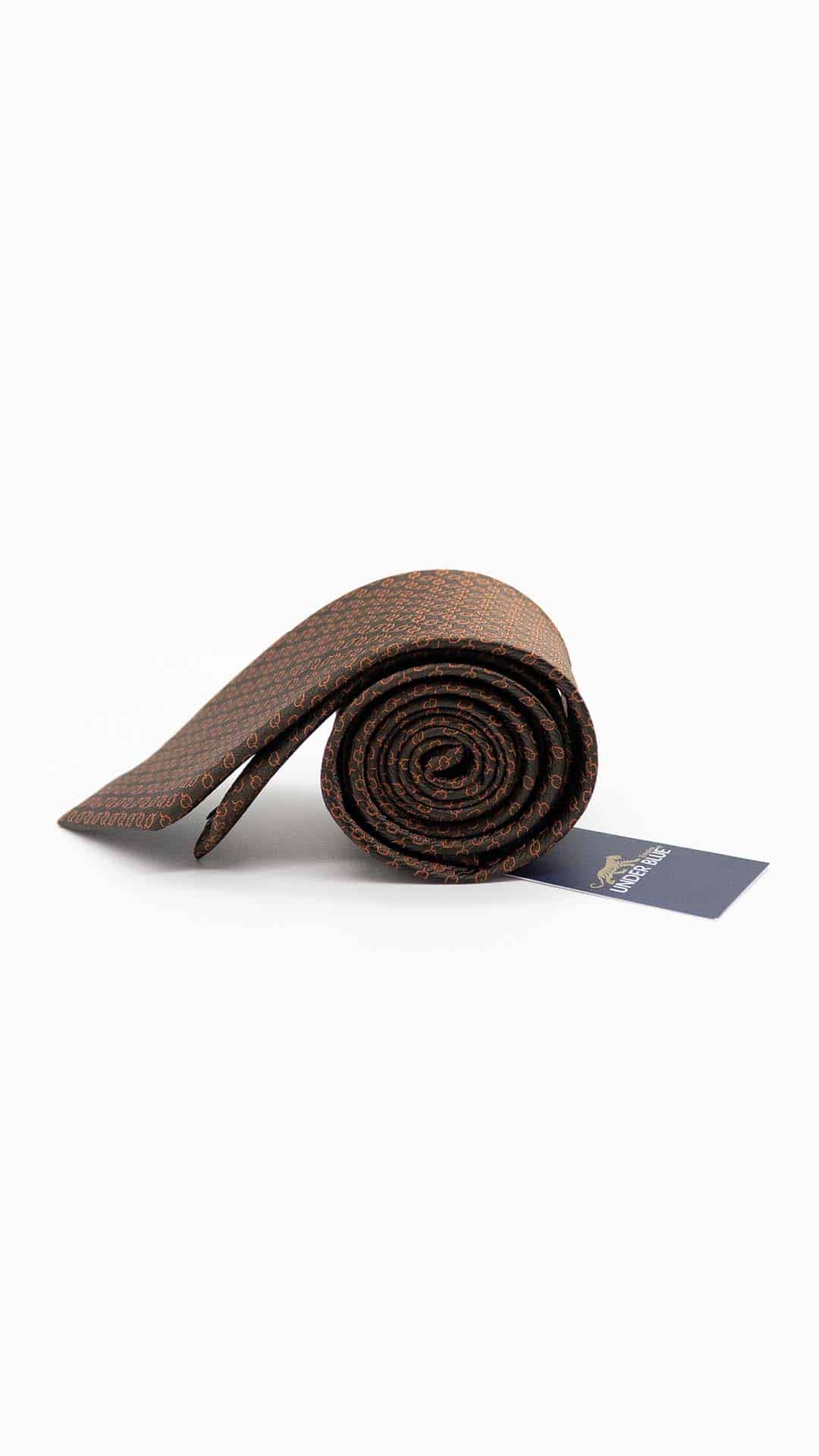 Gravata Regular Castanha com Padrão Laranja