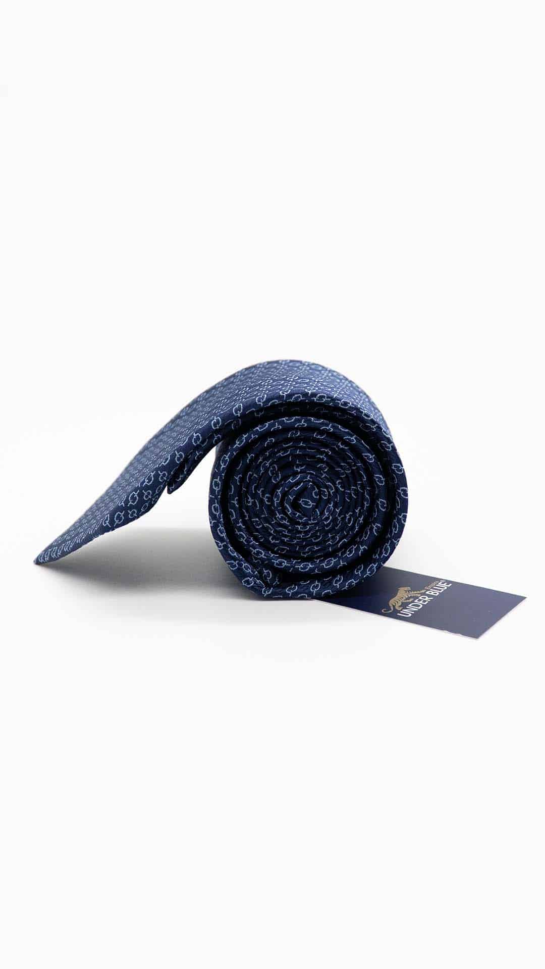 Gravata Regular Azul Escura com Padrão