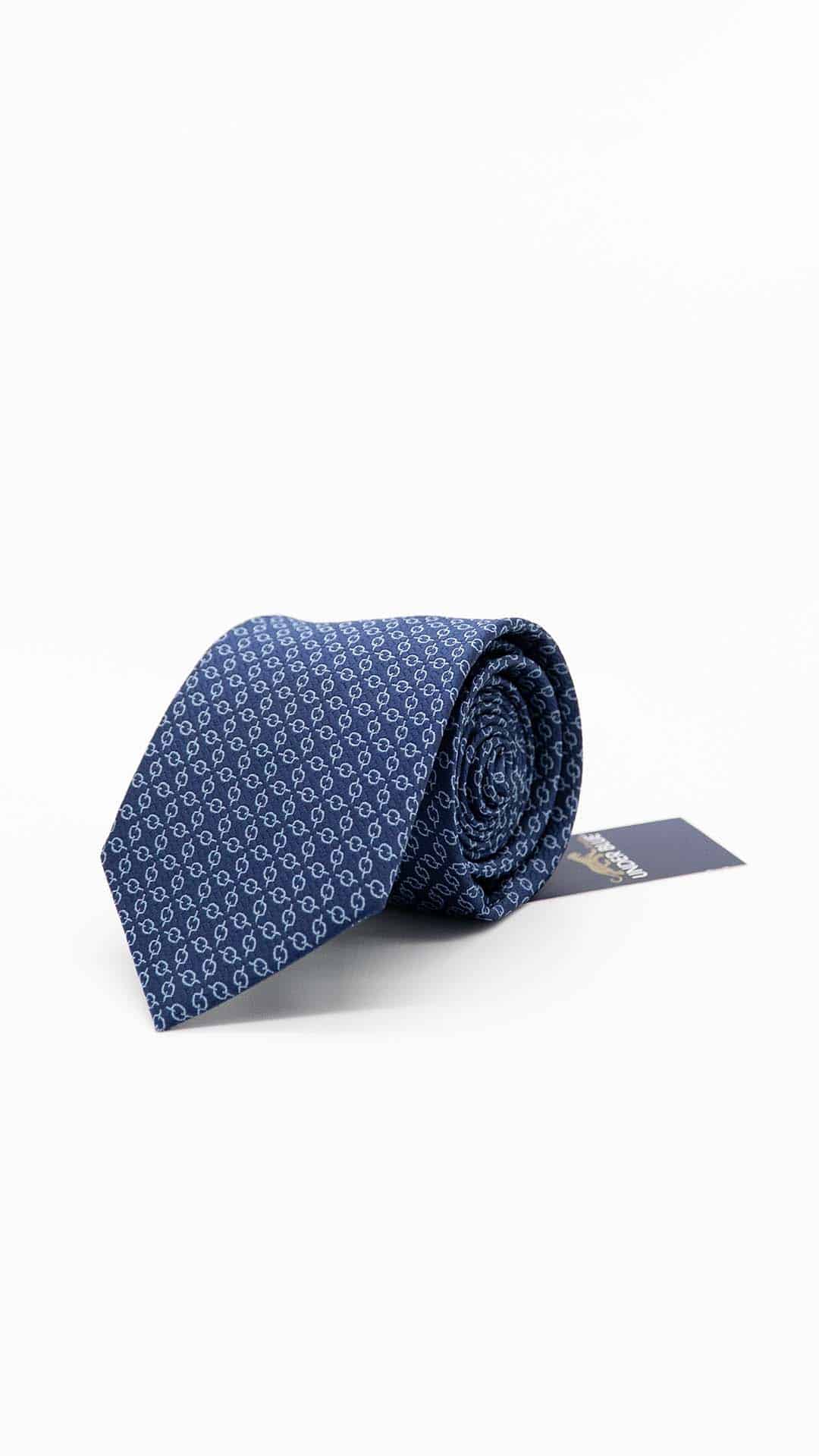 Gravata Regular Azul Escura com Padrão