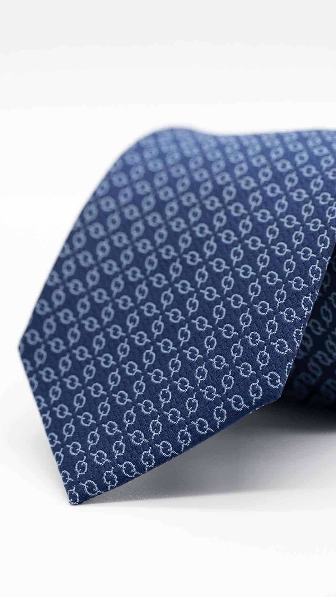 Gravata Regular Azul Escura com Padrão