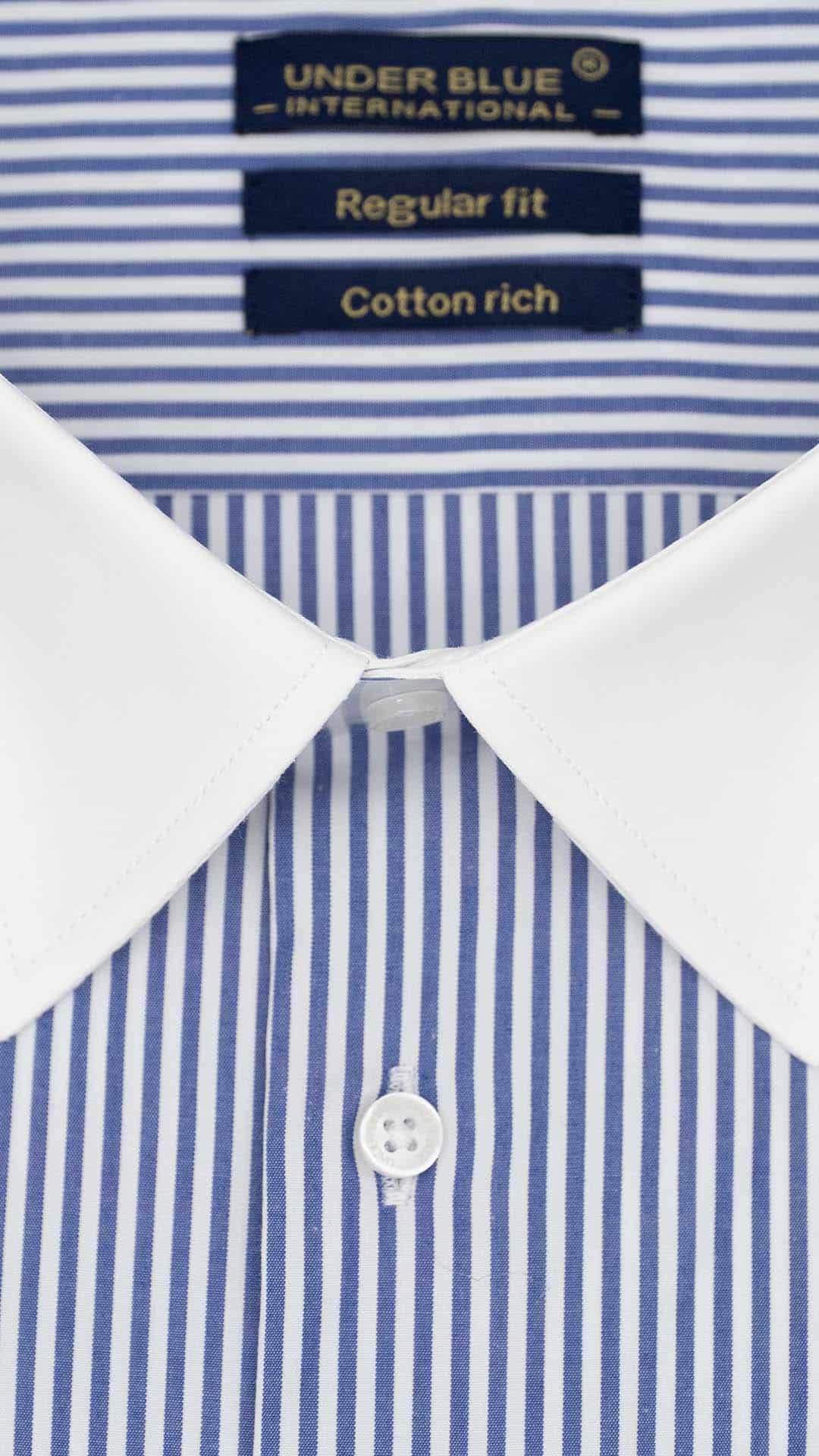 Camisa Regular Clássica Branca com Riscas Azuis