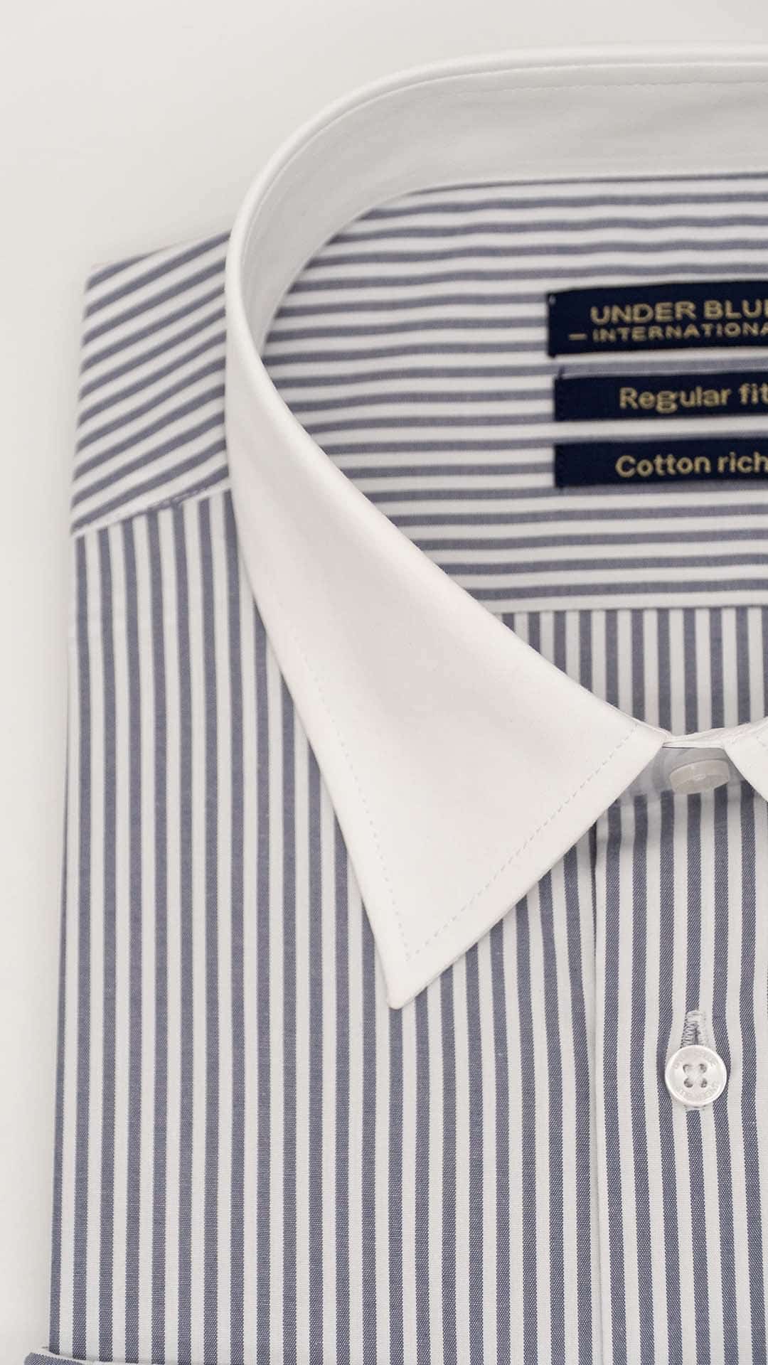 Camisa Regular Clássica Branca com Riscas Cinzenta