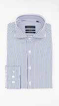 Camisa SlimFit Colarinho Aberto com Riscas Navy