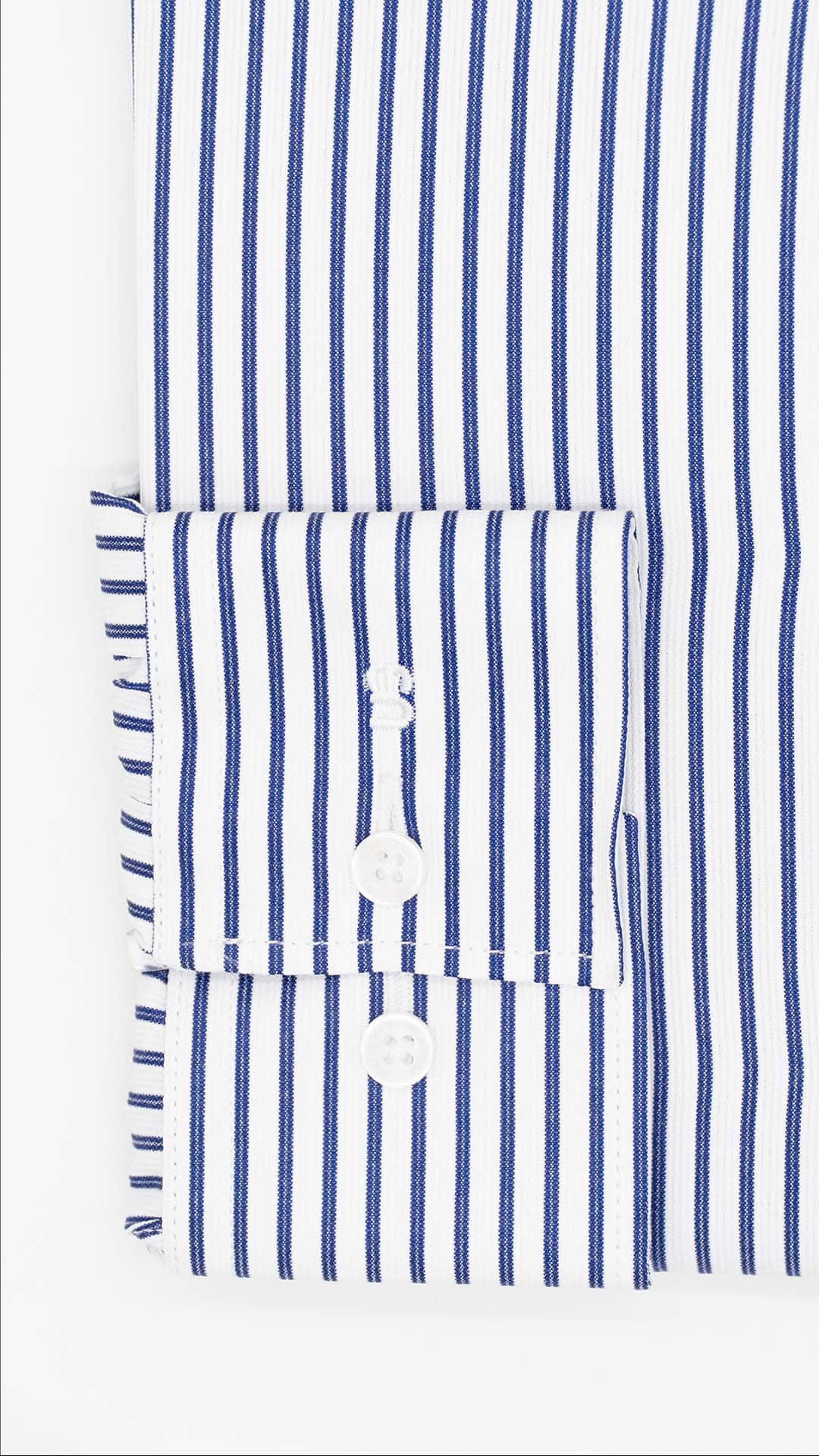 Camisa SlimFit Colarinho Aberto com Riscas Navy
