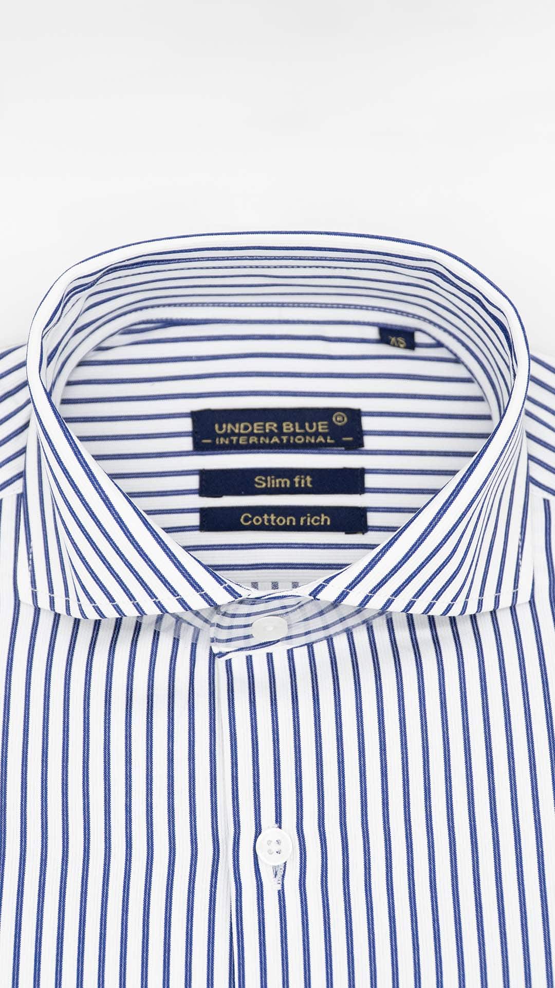 Camisa SlimFit Colarinho Aberto com Riscas Navy