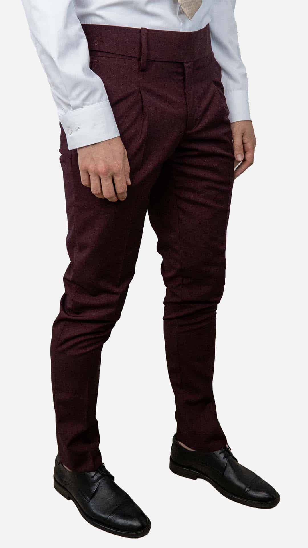 Calça de fato burgundy com fivela