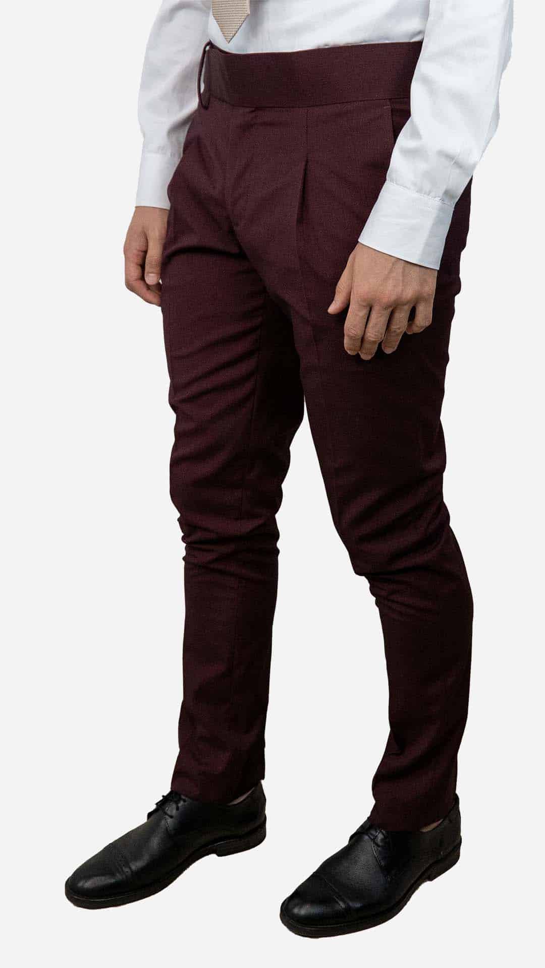 Calça de fato burgundy com fivela