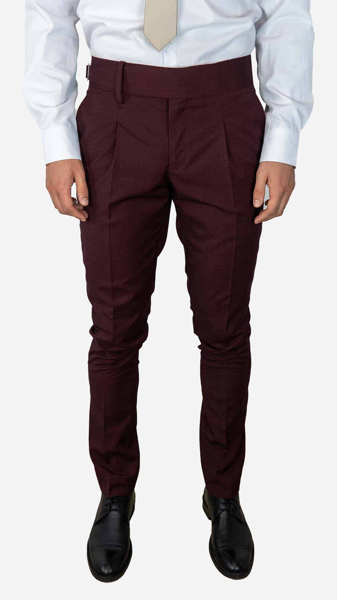 Calça de fato burgundy com fivela