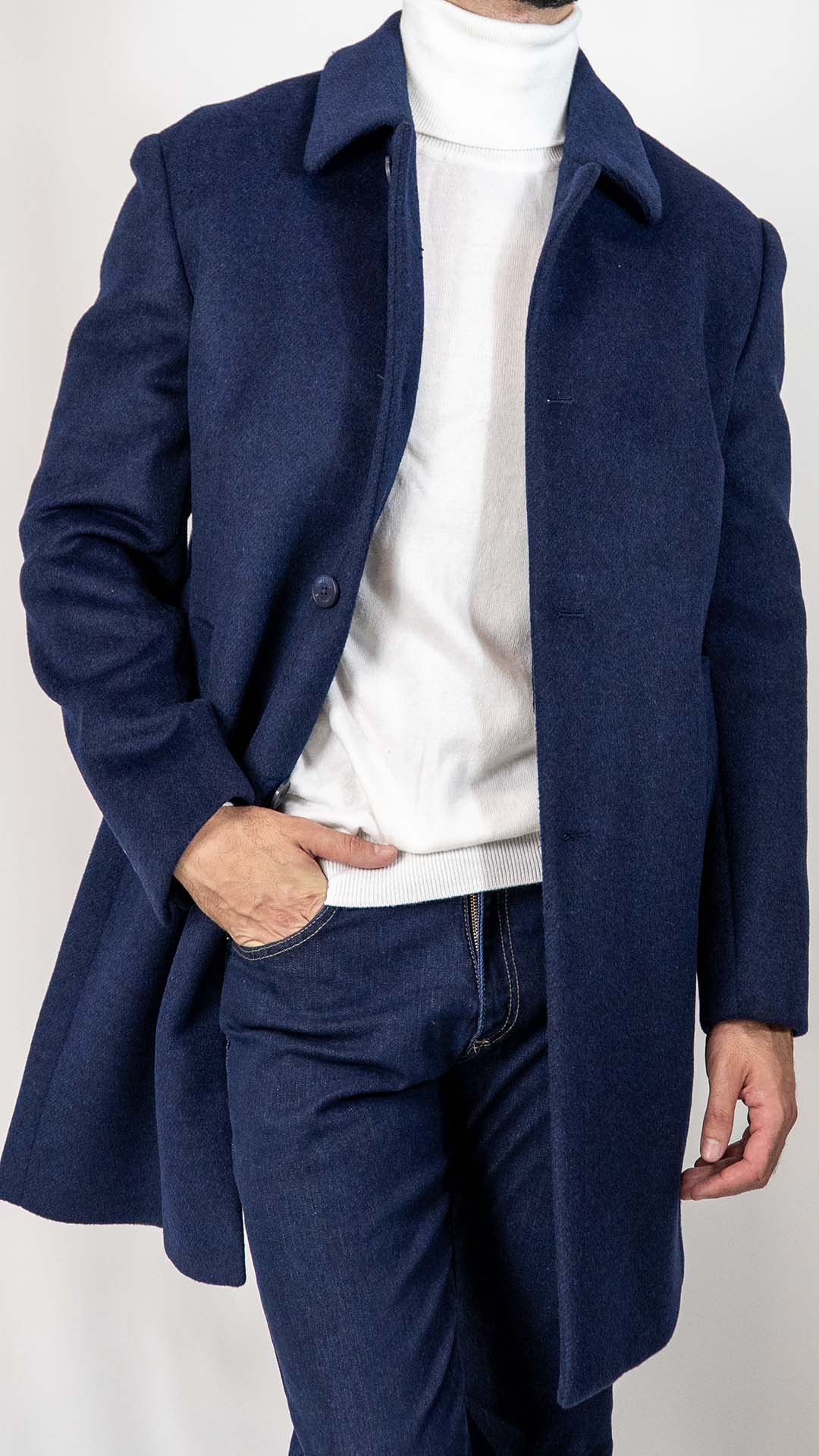 Sobretudo de Lã Azul Marinho