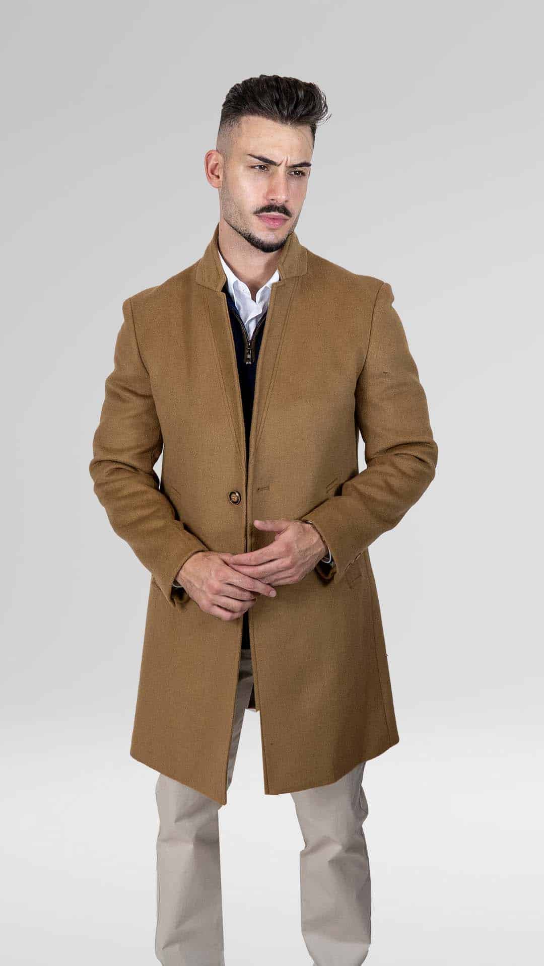 Sobretudo Camel com Lapela Reta