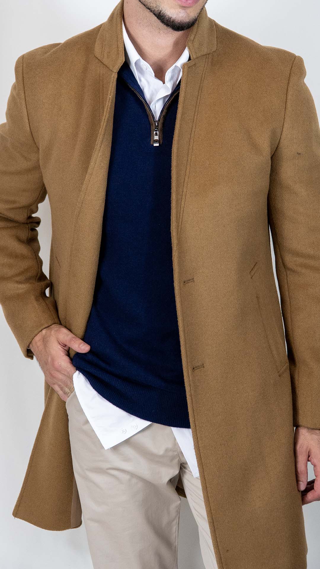 Sobretudo Camel com Lapela Reta