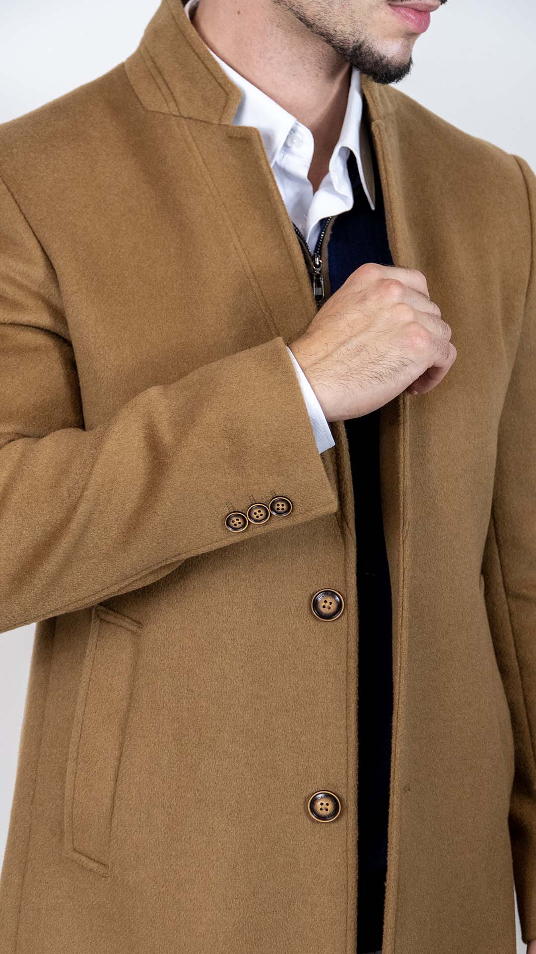 Sobretudo Camel com Lapela Reta