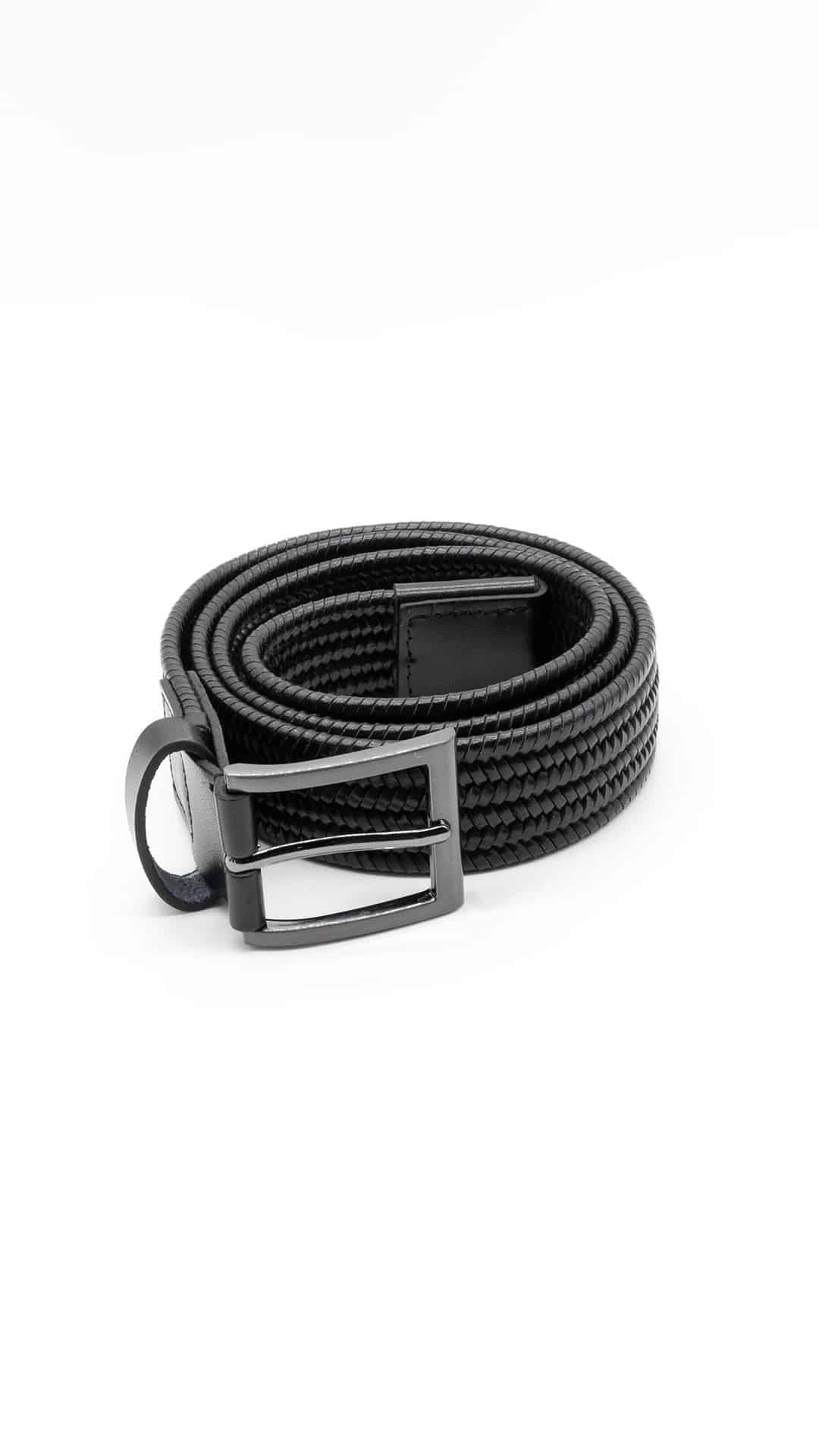 Cinto Preto Entrançado de Pele