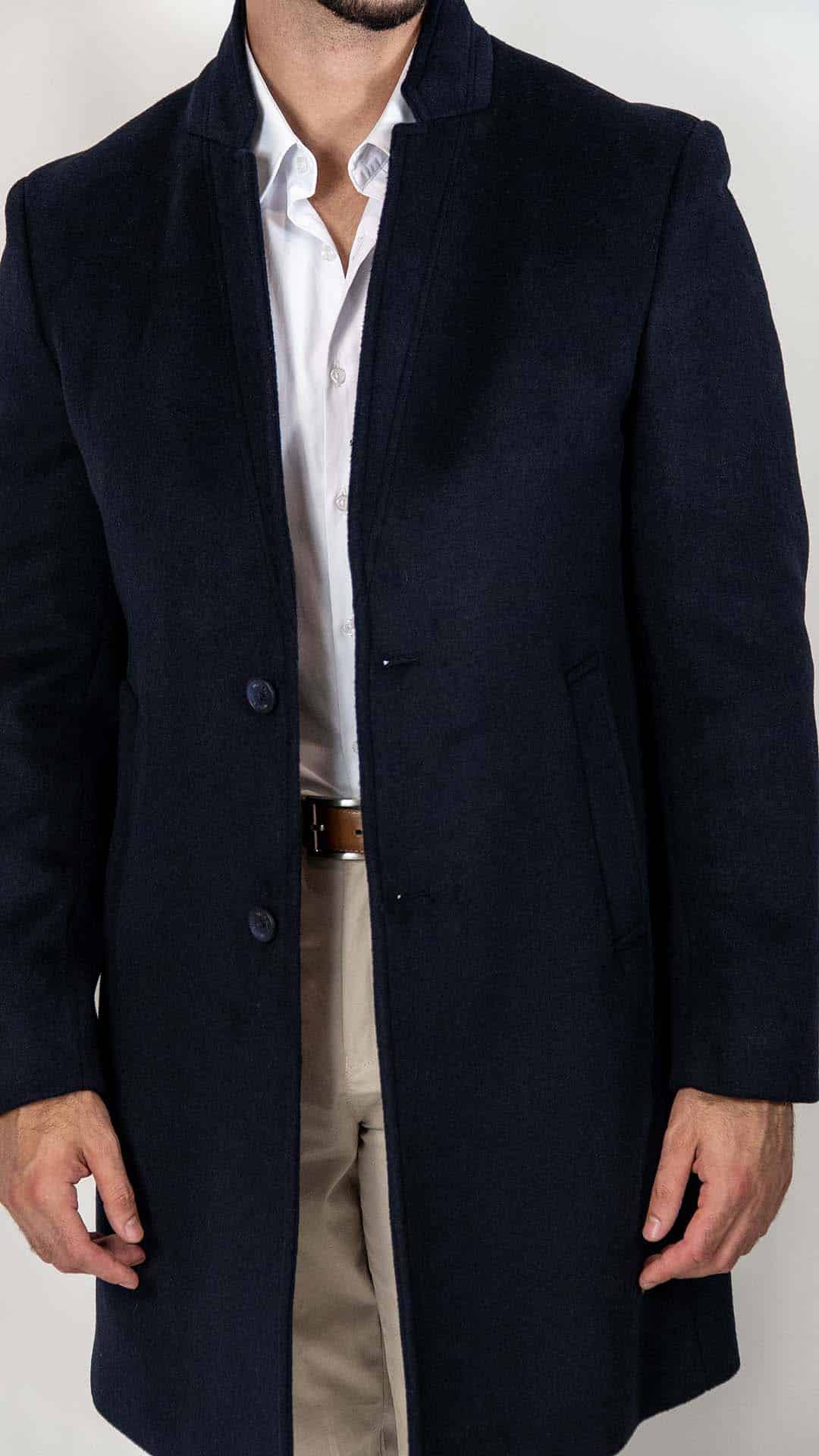Sobretudo Azul Marinho com Lapela Reta