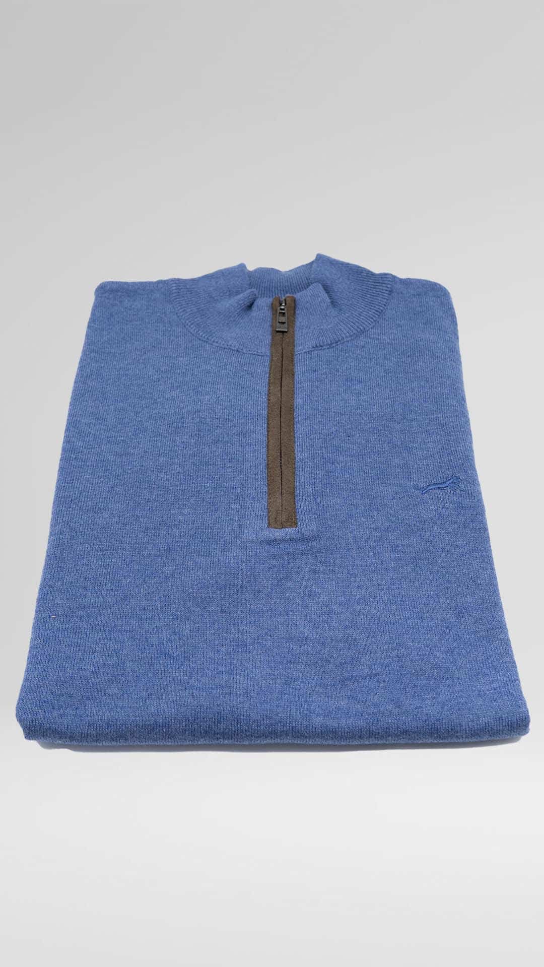 Camisola de Malha Azul com Cotoveleiras