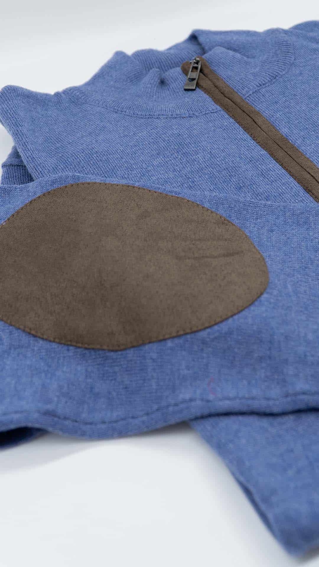 Camisola de Malha Azul com Cotoveleiras