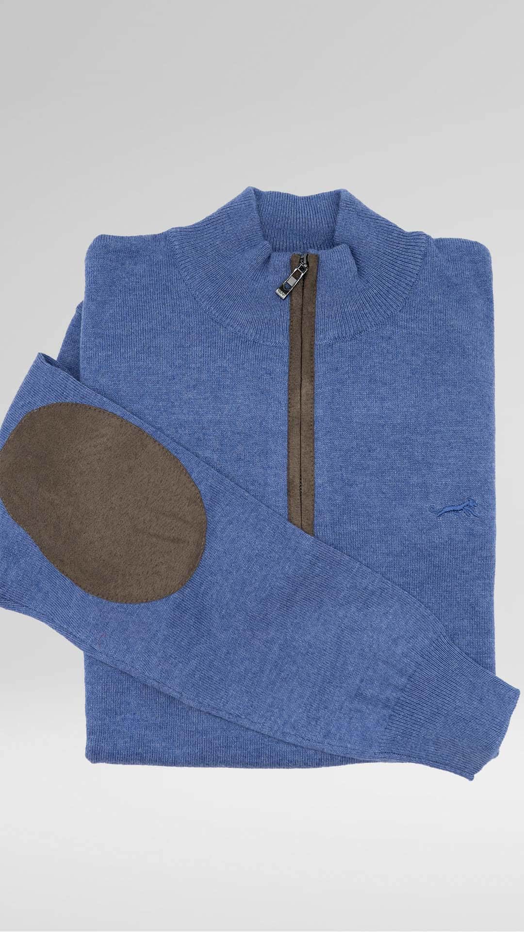 Camisola de Malha Azul com Cotoveleiras
