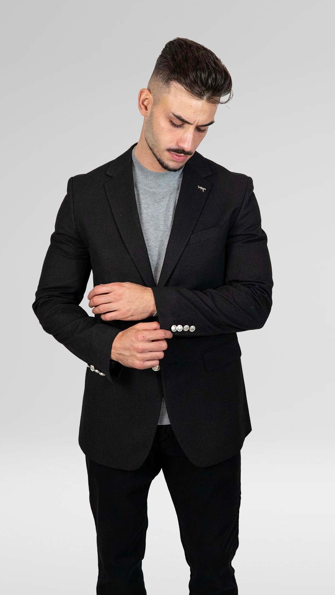 Blazer Preto com Botões Prateados