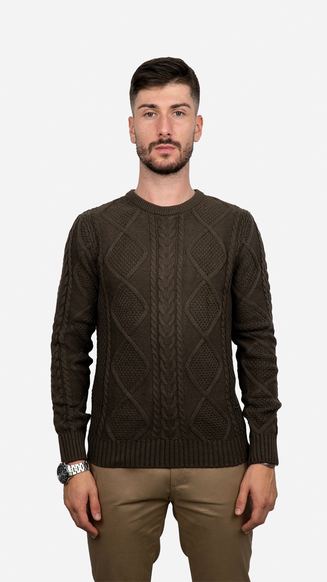 Camisola de Malha Castanha Entrançada