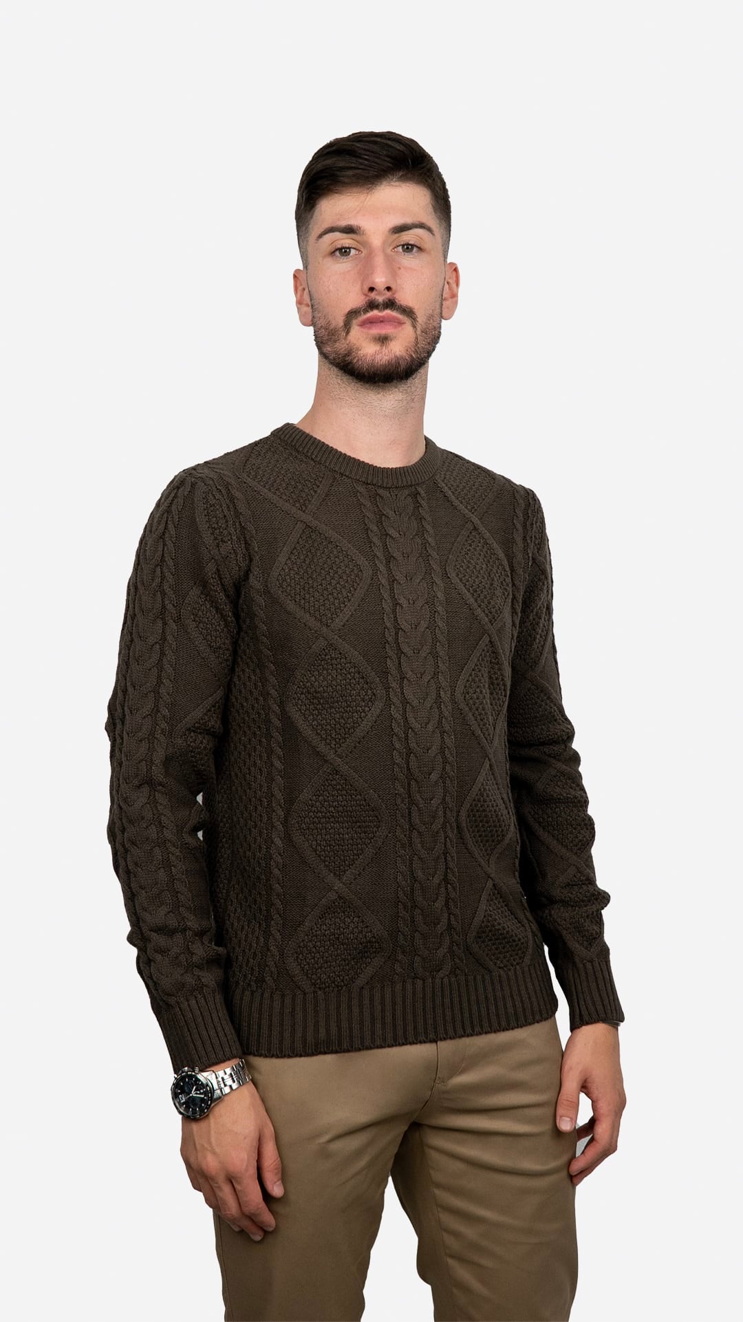 Camisola de Malha Castanha Entrançada