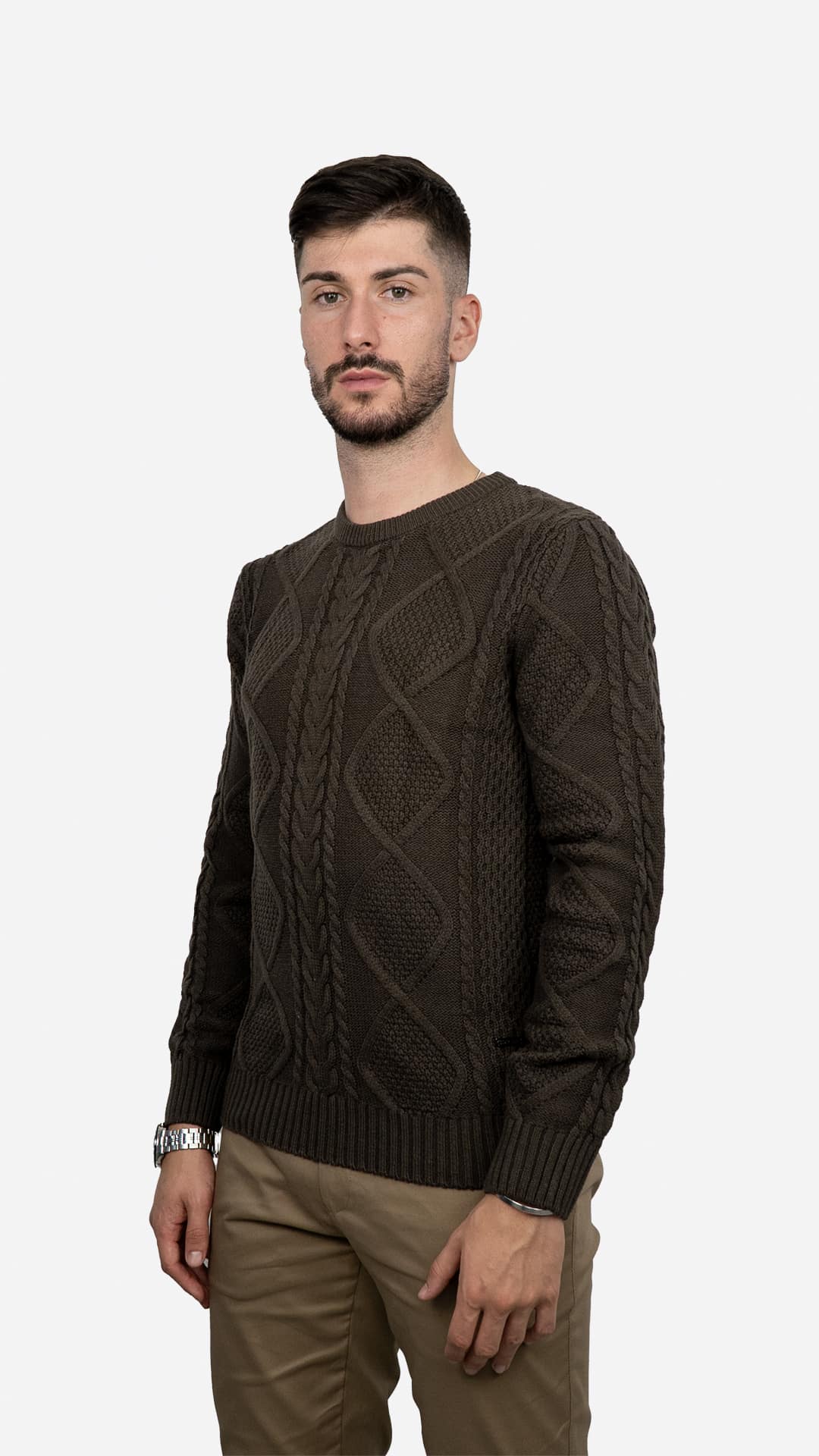 Camisola de Malha Castanha Entrançada