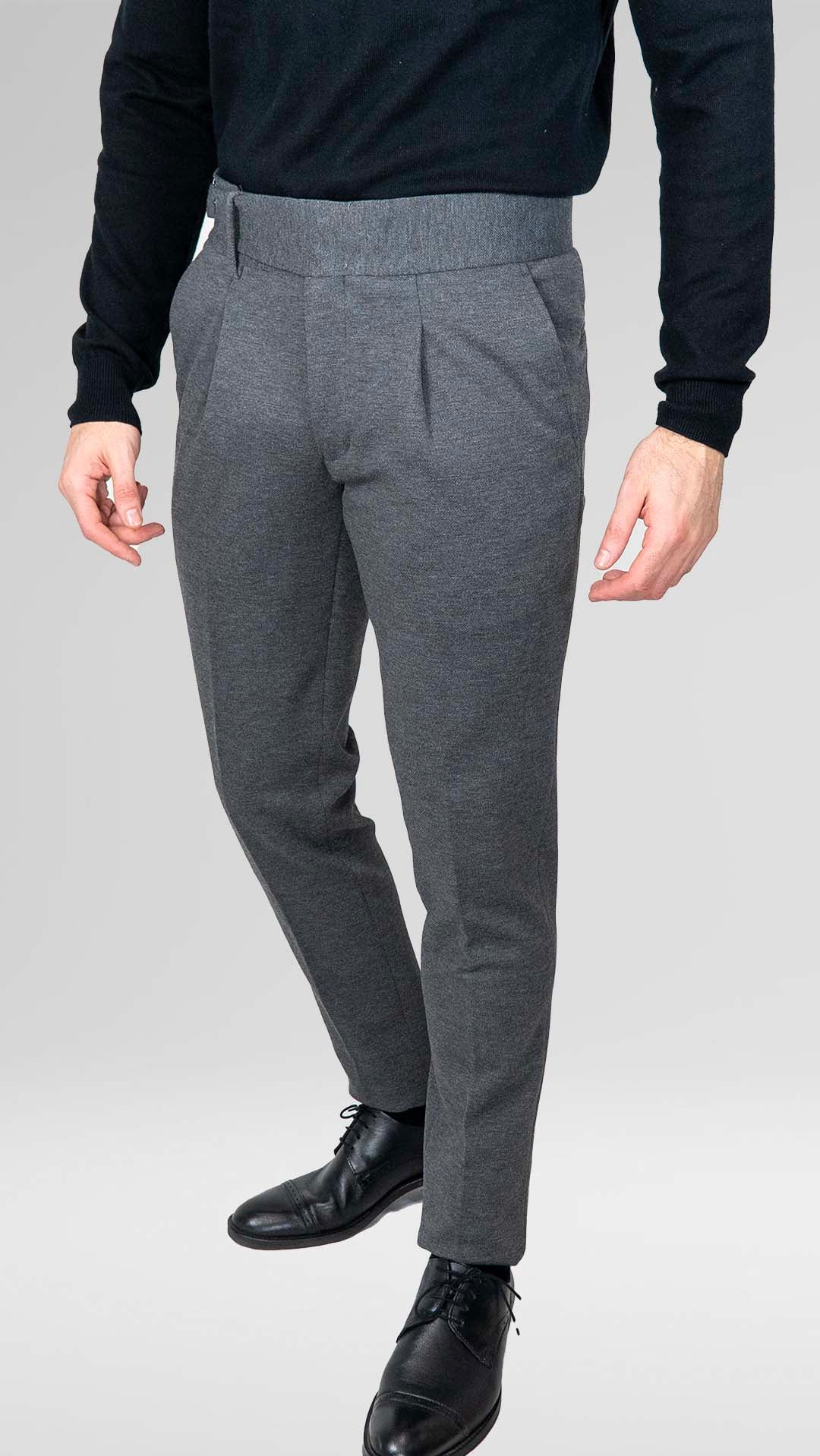 Calça de Fato Cinza Com Fivela