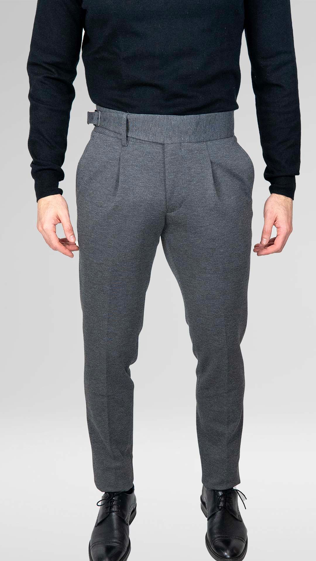 Calça de Fato Cinza Com Fivela