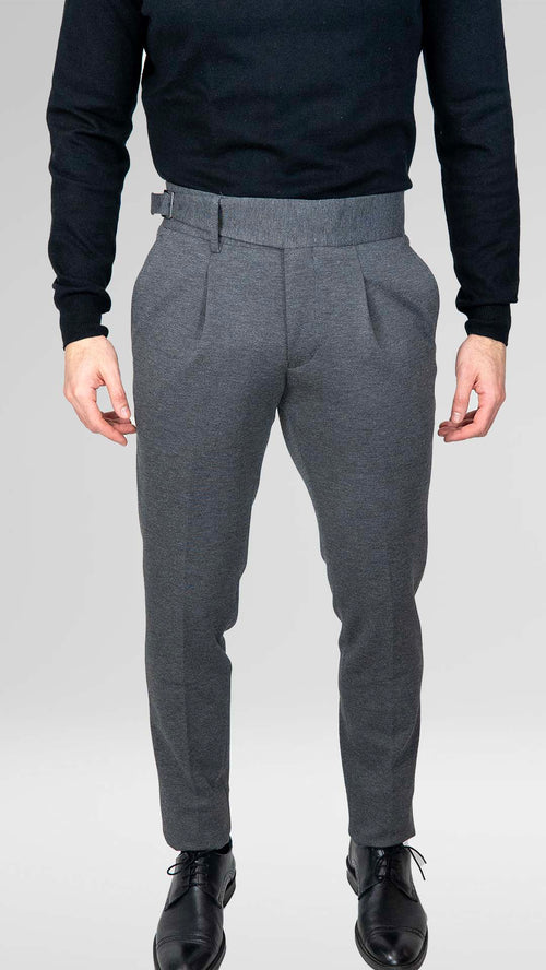 Calça de Fato Cinza Com Fivela