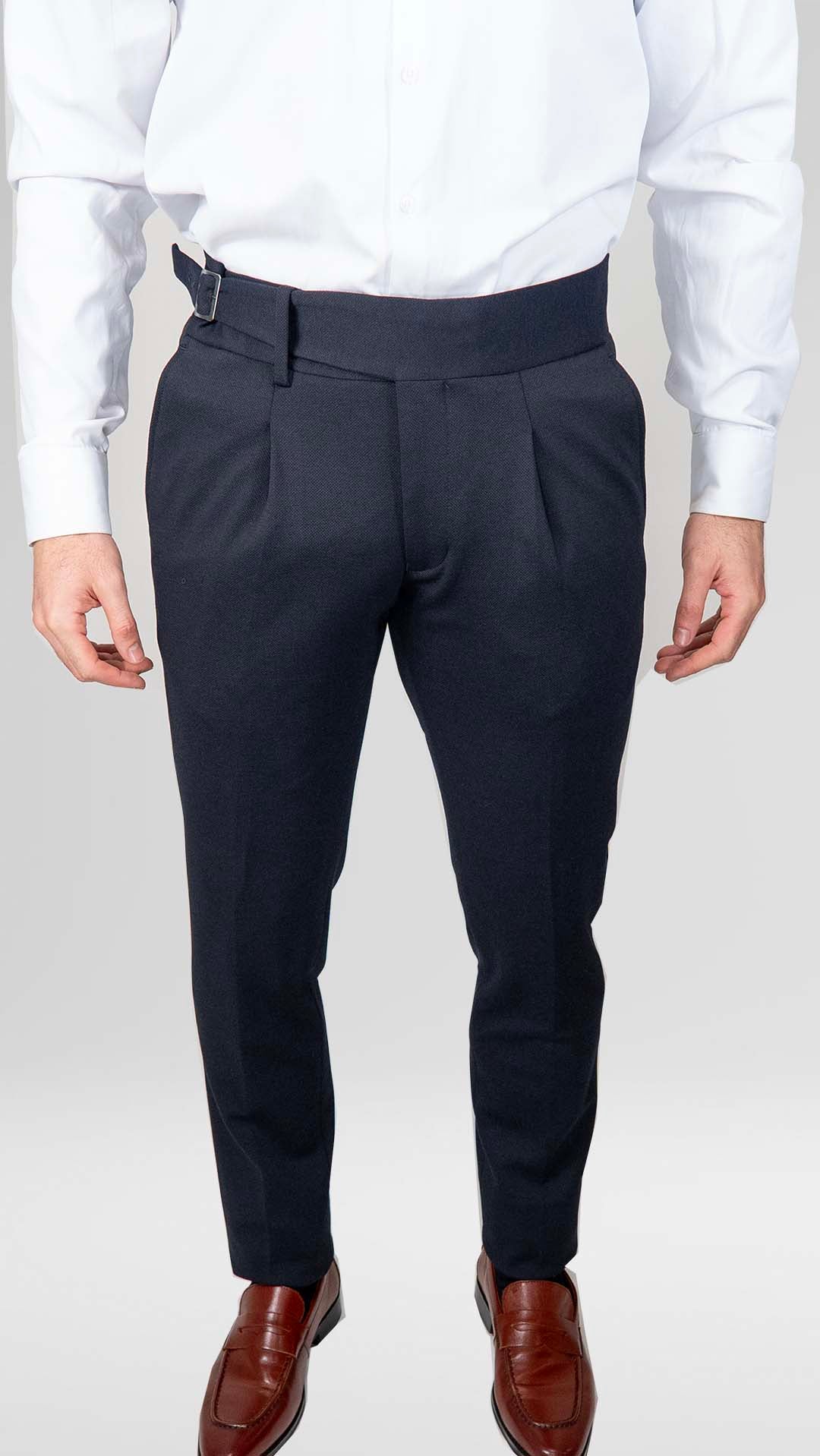 Calça de Fato Azul Marinho Com Fivela