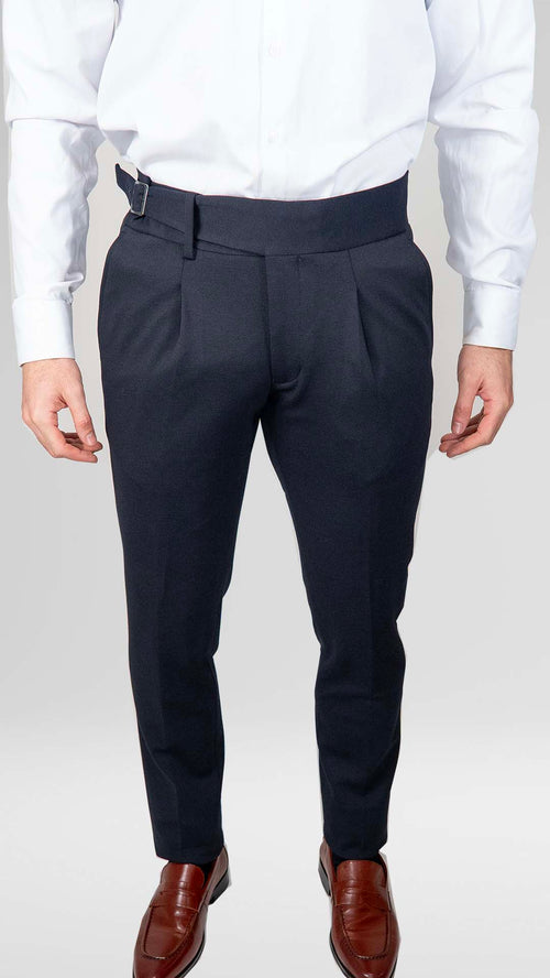 Calça de Fato Azul Marinho Com Fivela