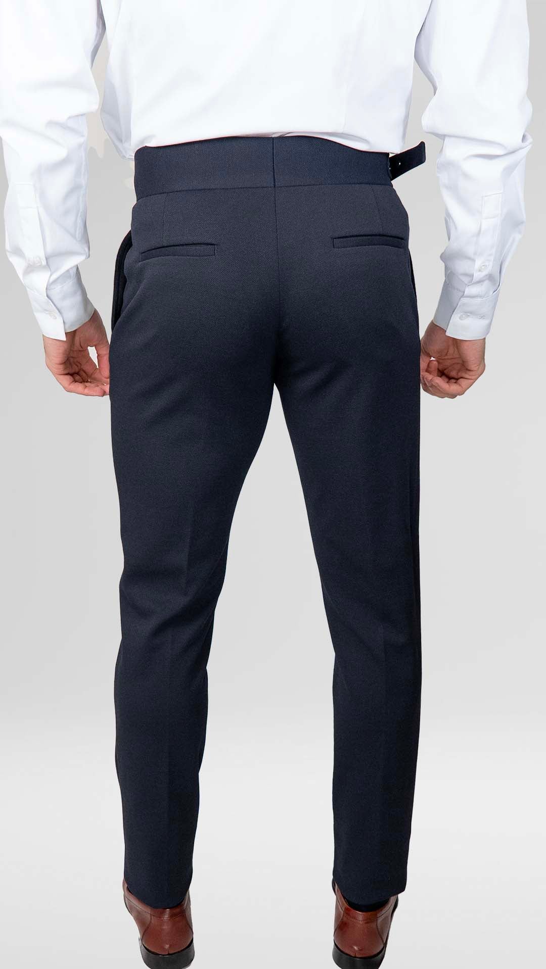 Calça de Fato Azul Marinho Com Fivela