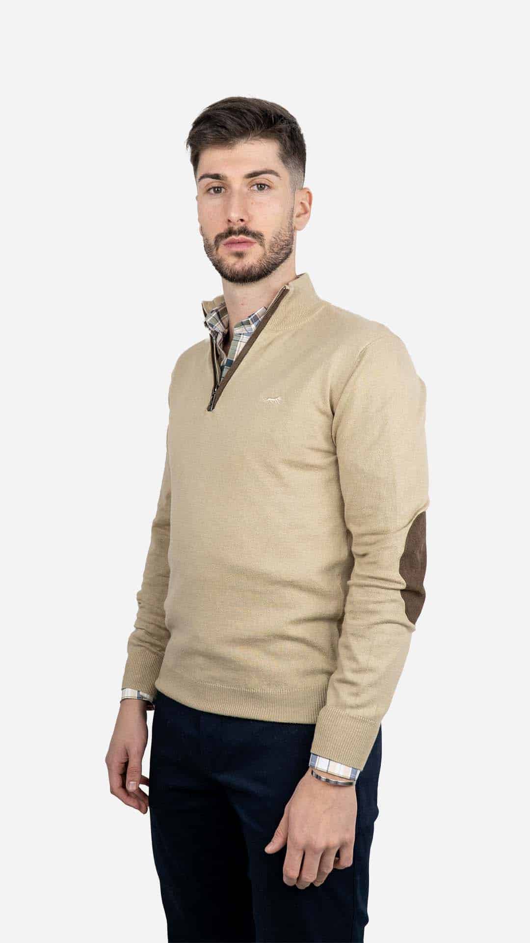 Camisola de Malha Bege com Cotoveleiras