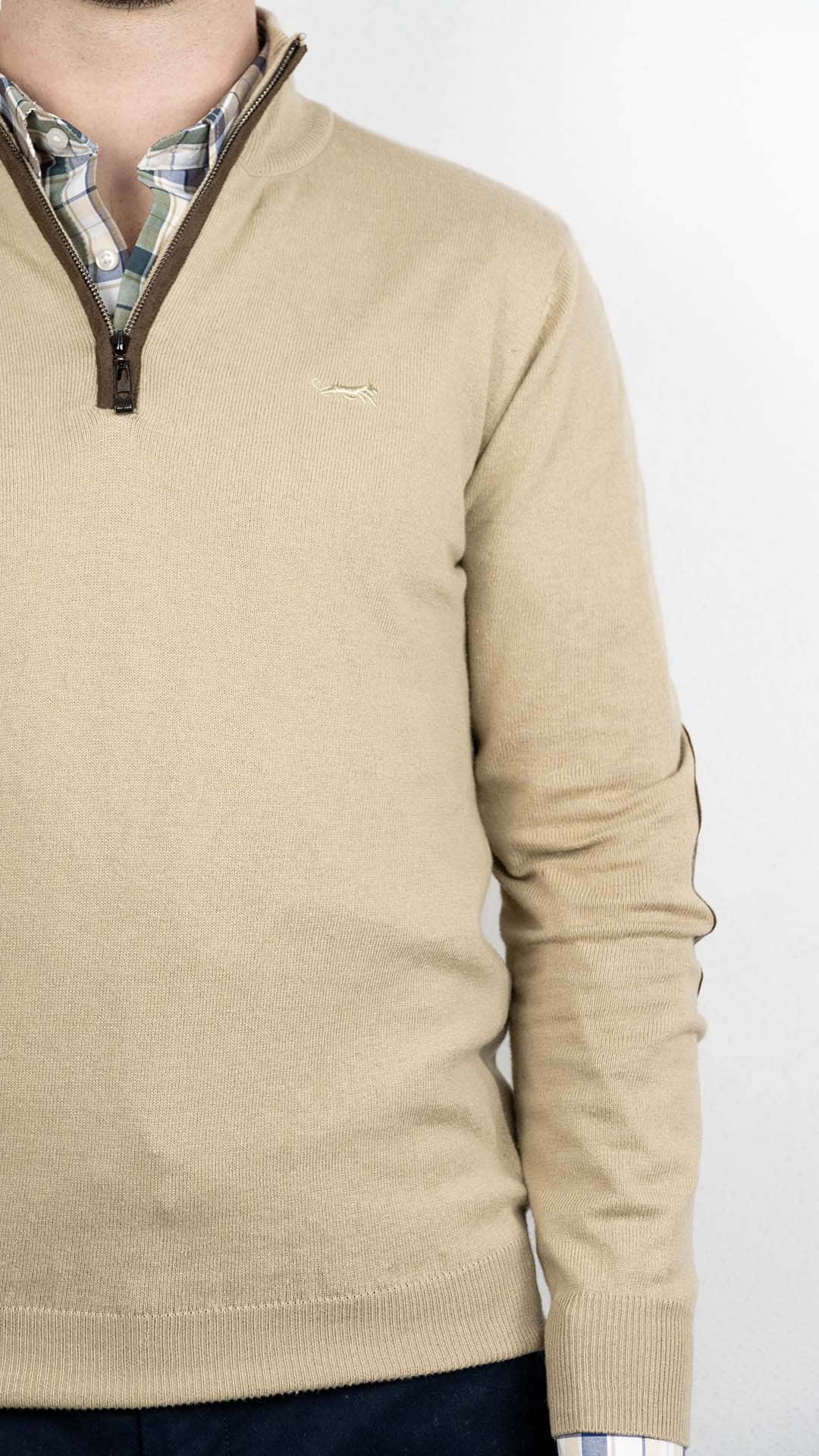 Camisola de Malha Bege com Cotoveleiras