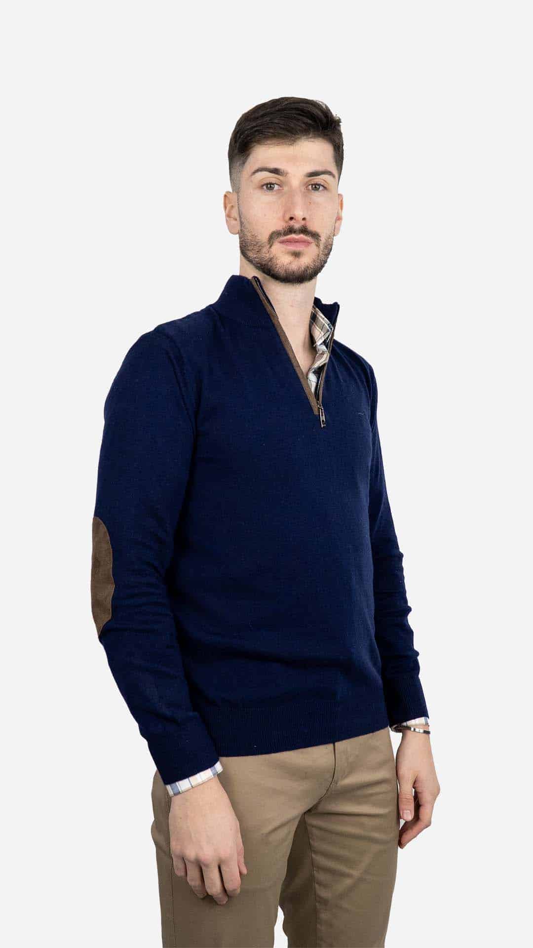 Camisola de Malha Azul com Cotoveleiras