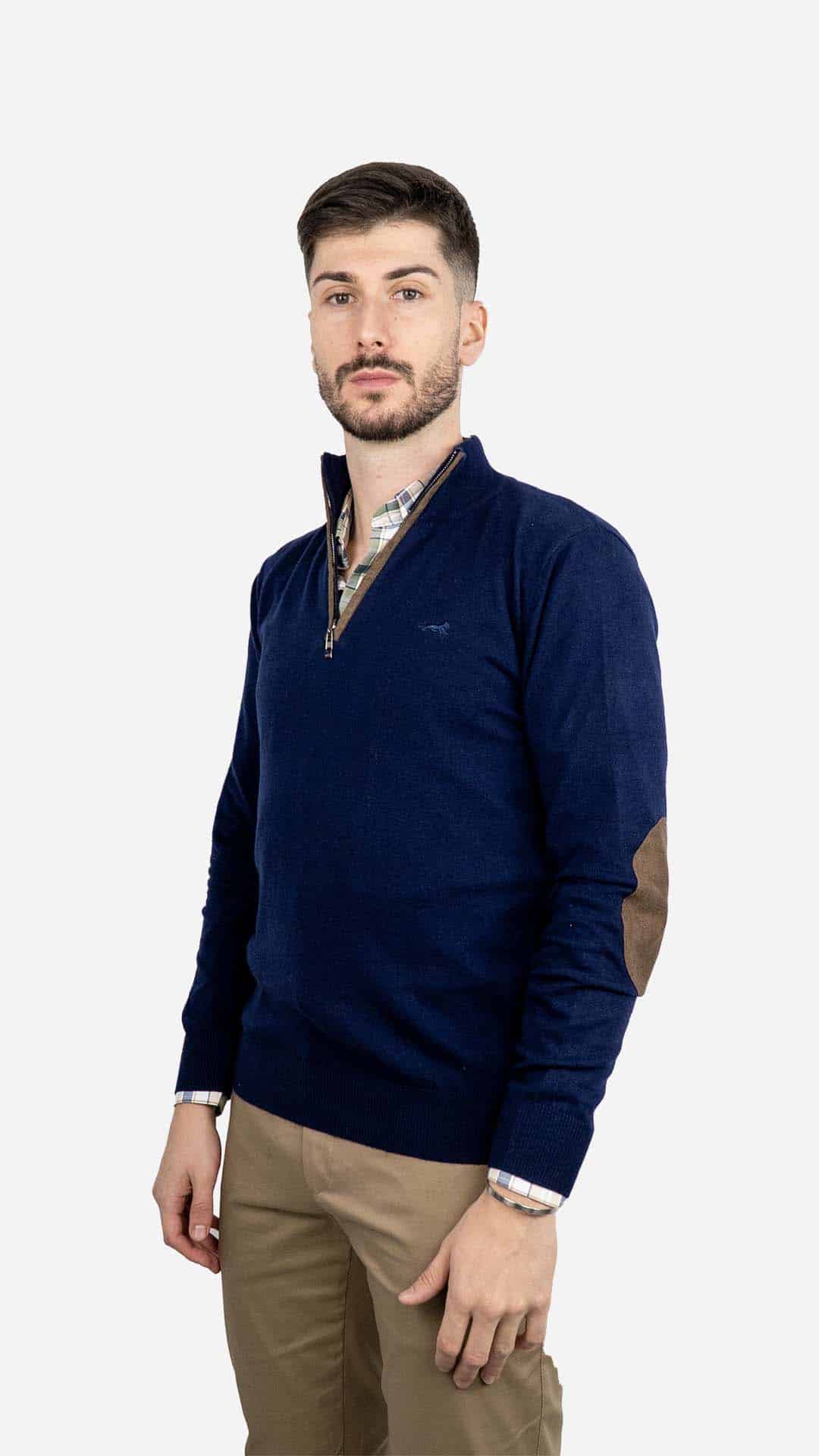 Camisola de Malha Azul com Cotoveleiras