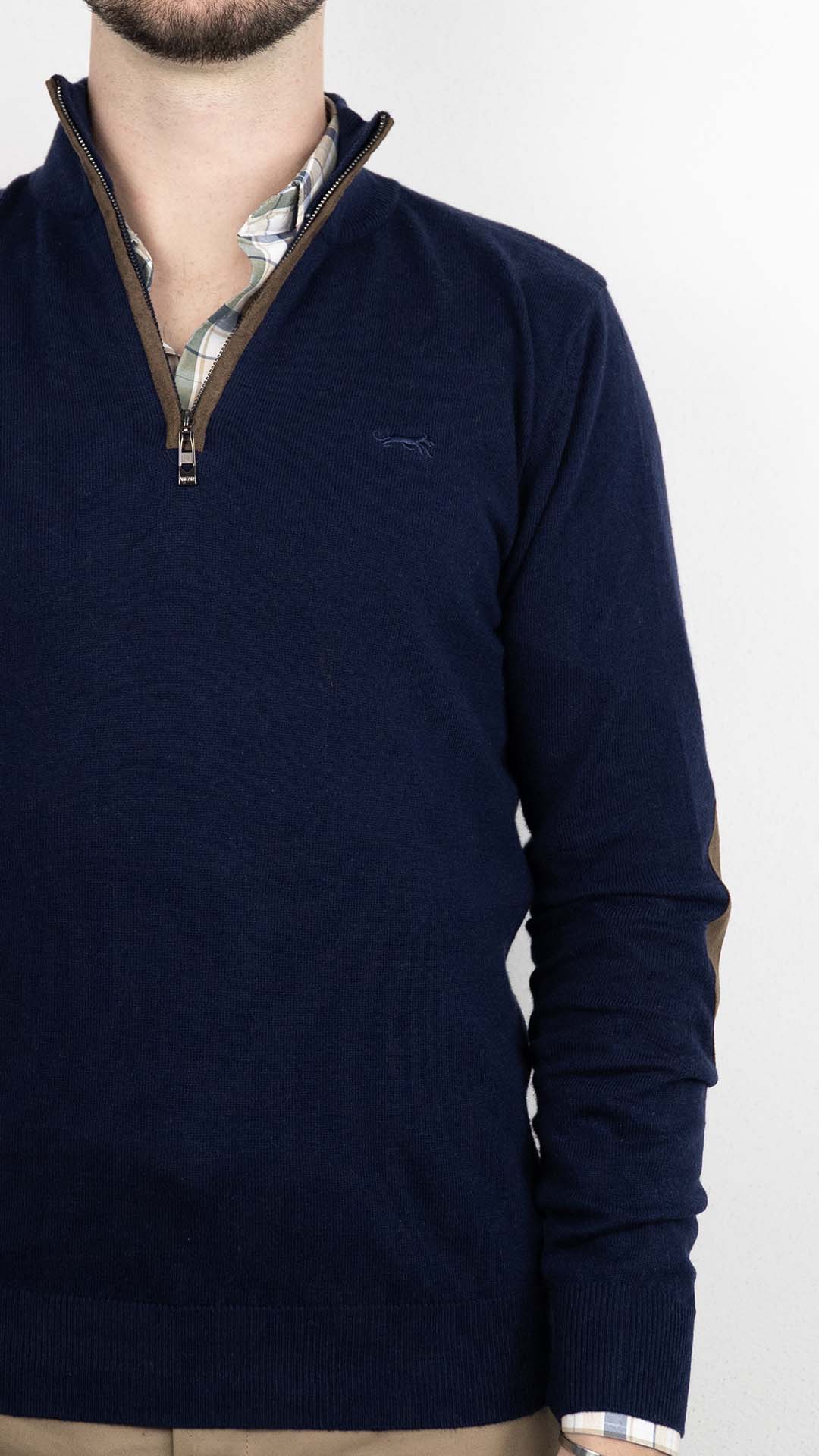 Camisola de Malha Azul com Cotoveleiras