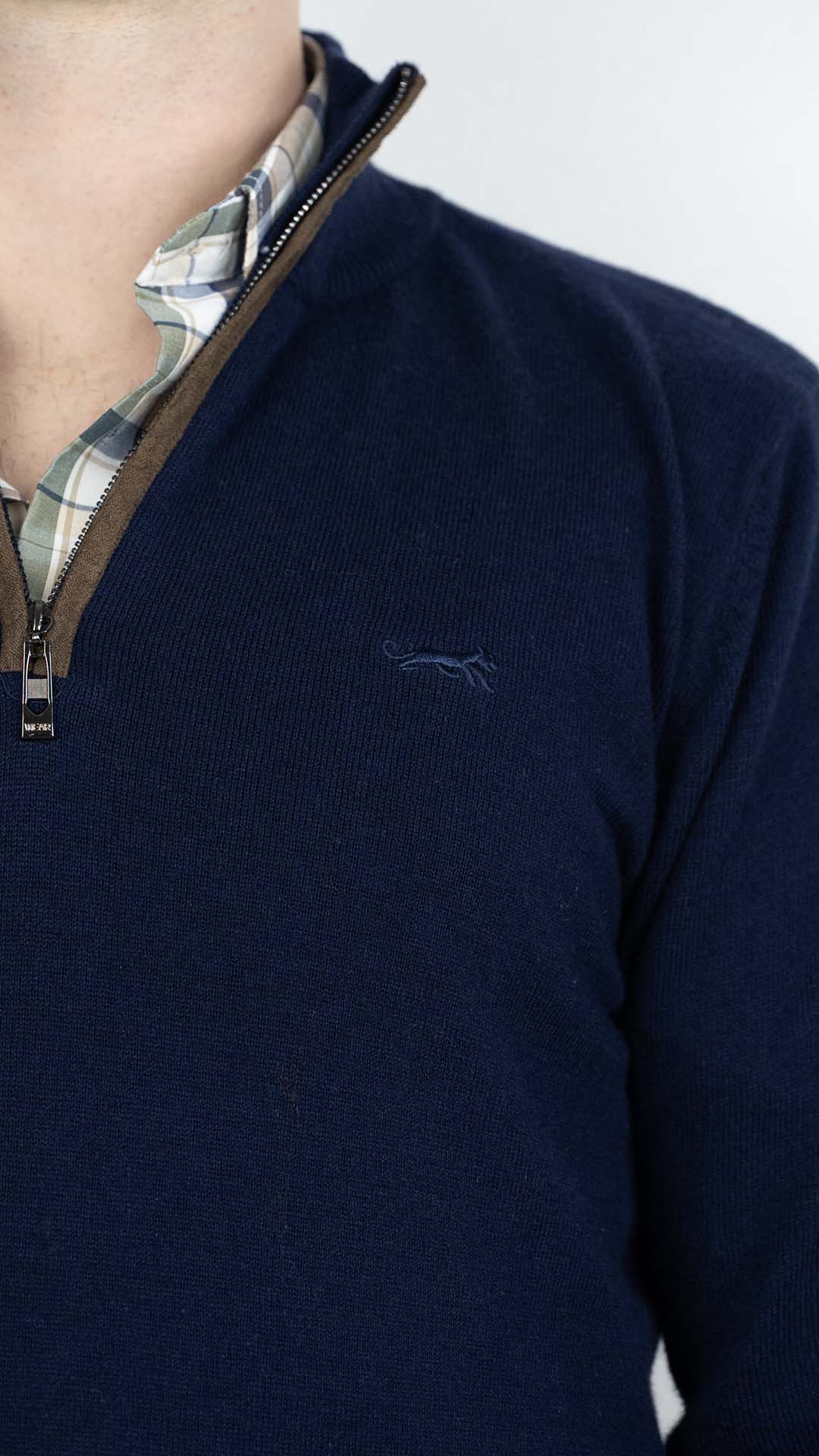 Camisola de Malha Azul com Cotoveleiras
