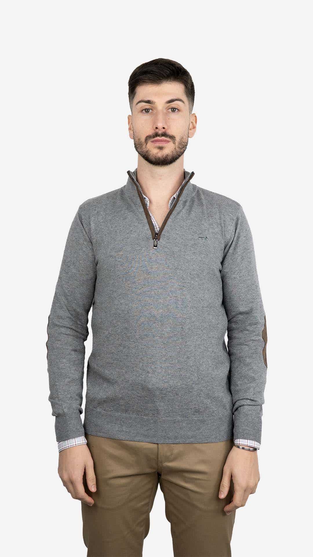 Camisola de Malha Cinzenta com Cotoveleiras