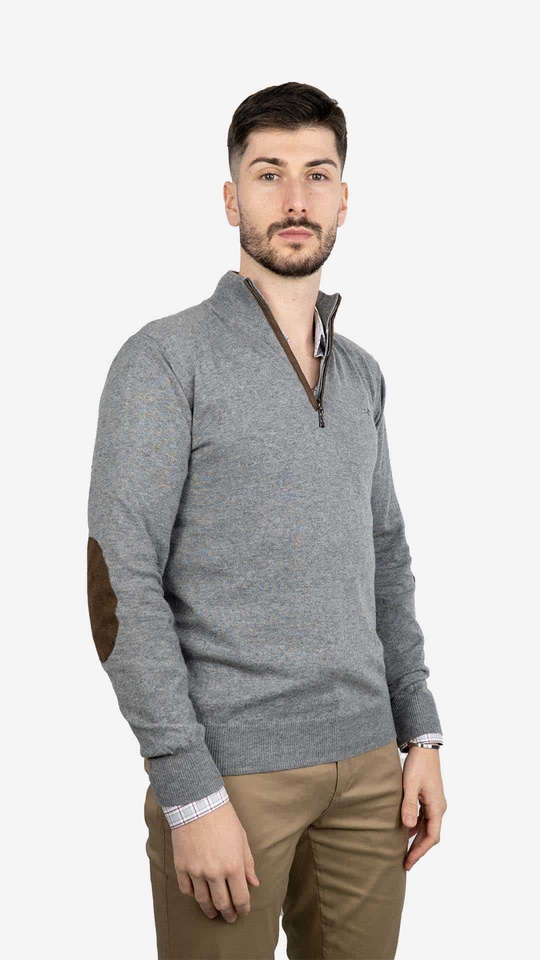 Camisola de Malha Cinzenta com Cotoveleiras