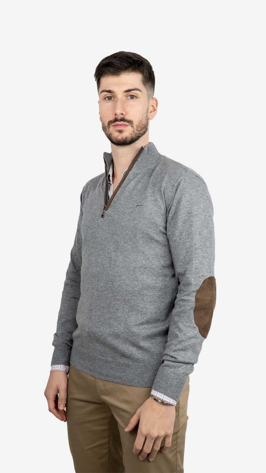 Camisola de Malha Cinzenta com Cotoveleiras