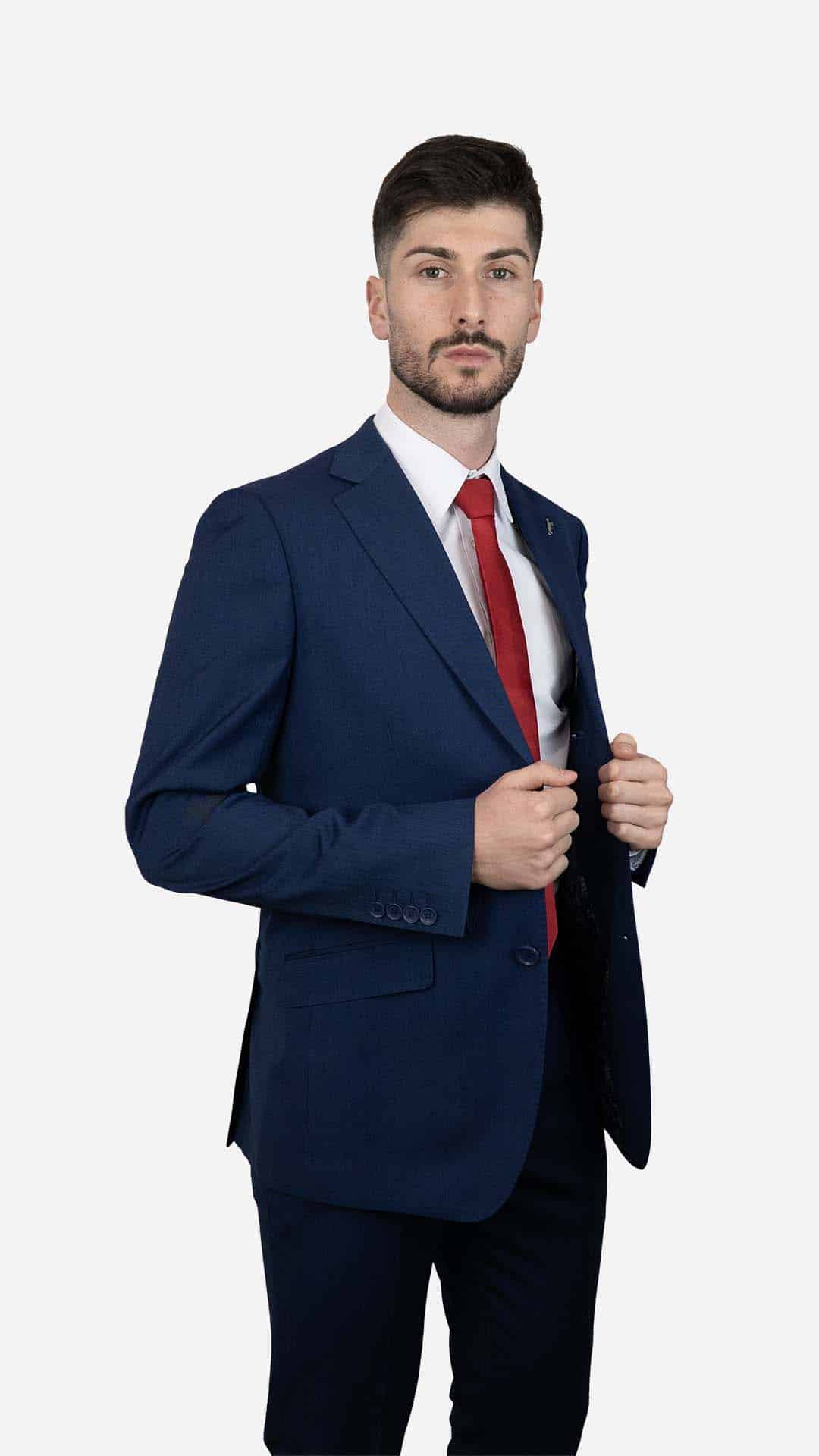 Fato Pleat Azul Escuro